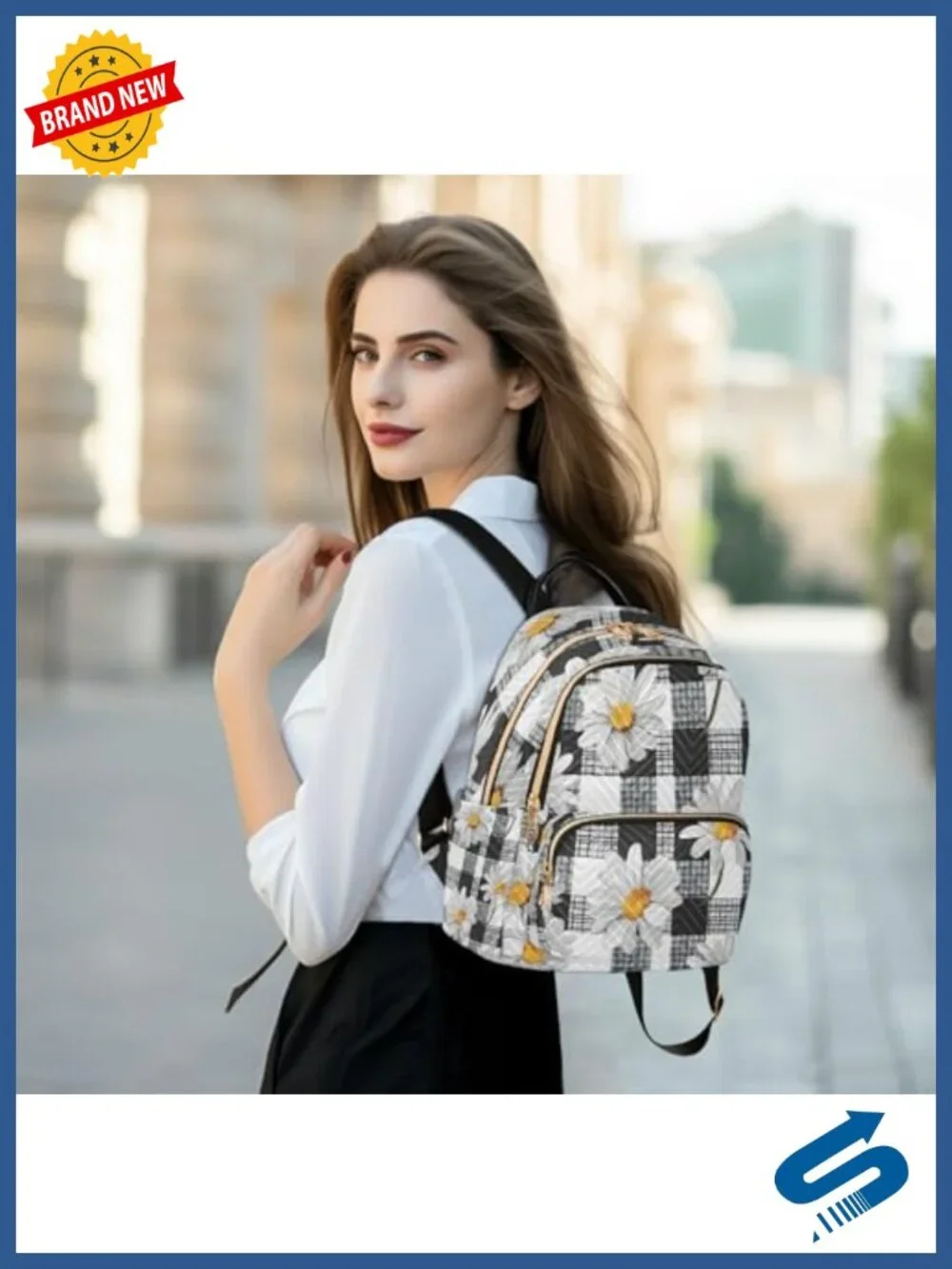 Daisy Floral Print Quilted Backpack Purse with Multiple Pockets Lightweight